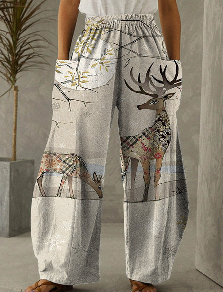 Christmas Grey Deer Print Casual Pants – saraofficialstore